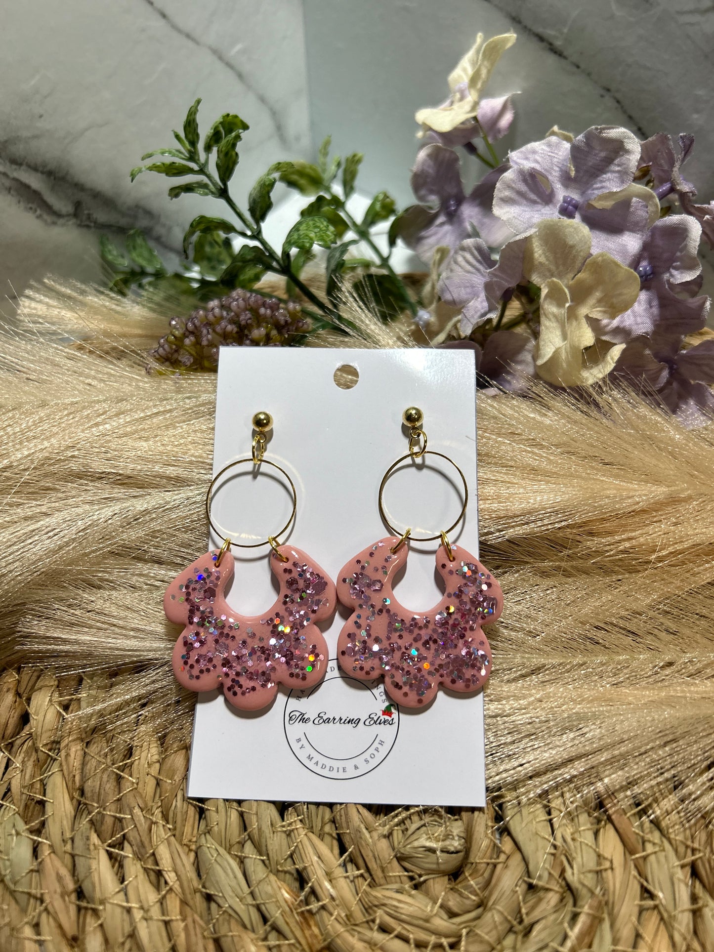 Pink Shimmer Scalloped Drop Dangles