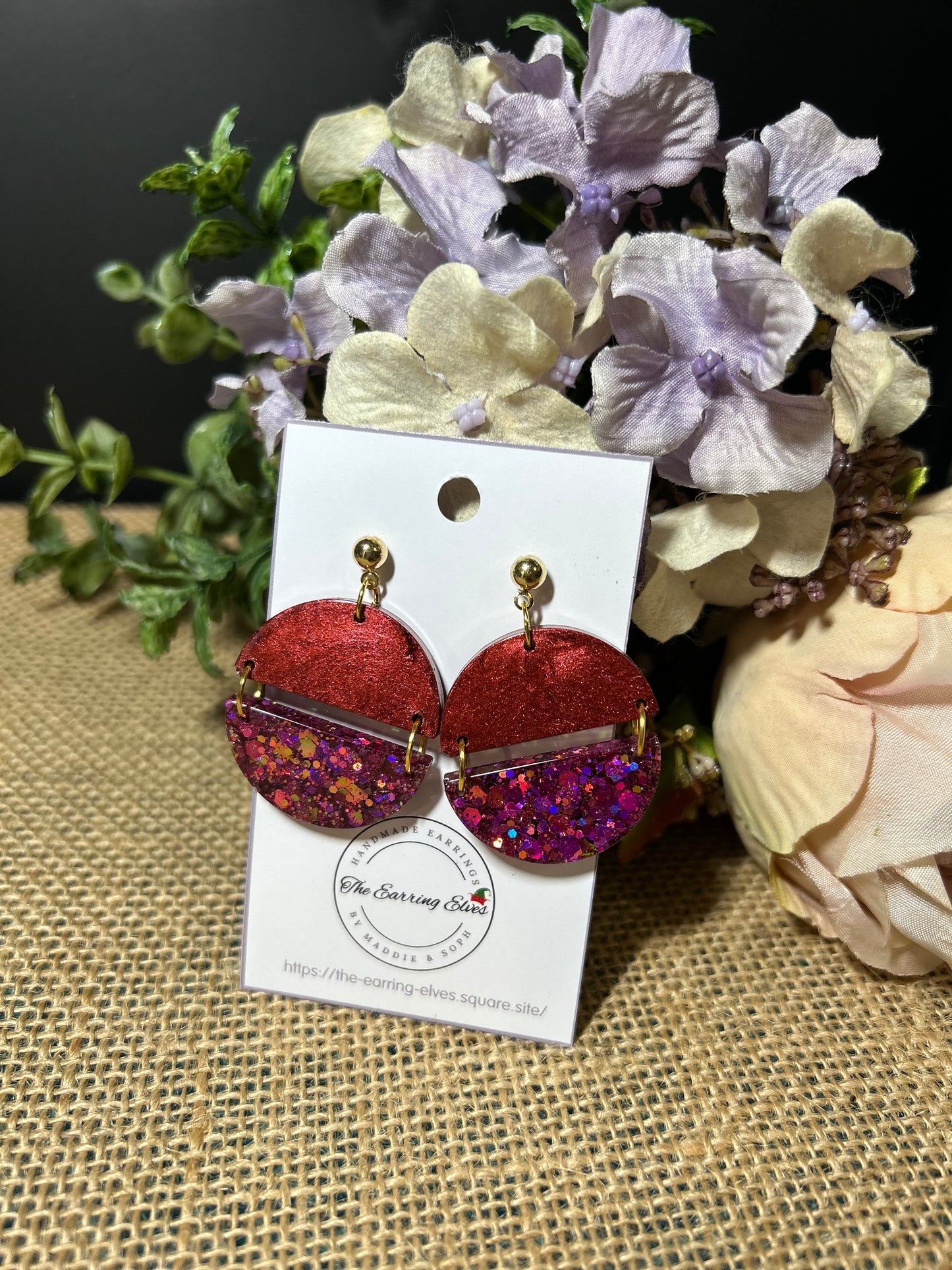Radiant Ruby Crescent Sparkle Earrings