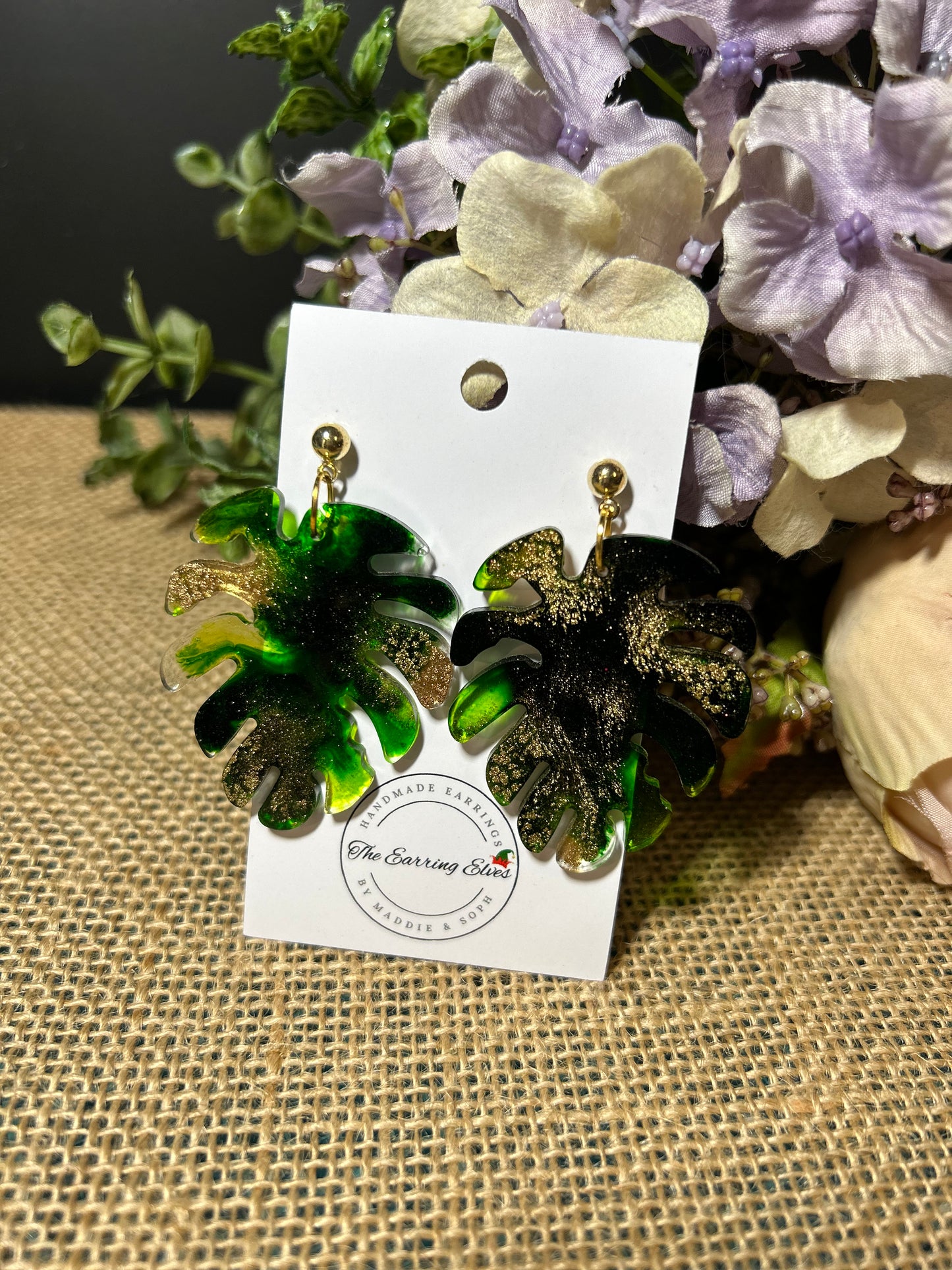 Verdant Monstera Leaf Cascade Dangles