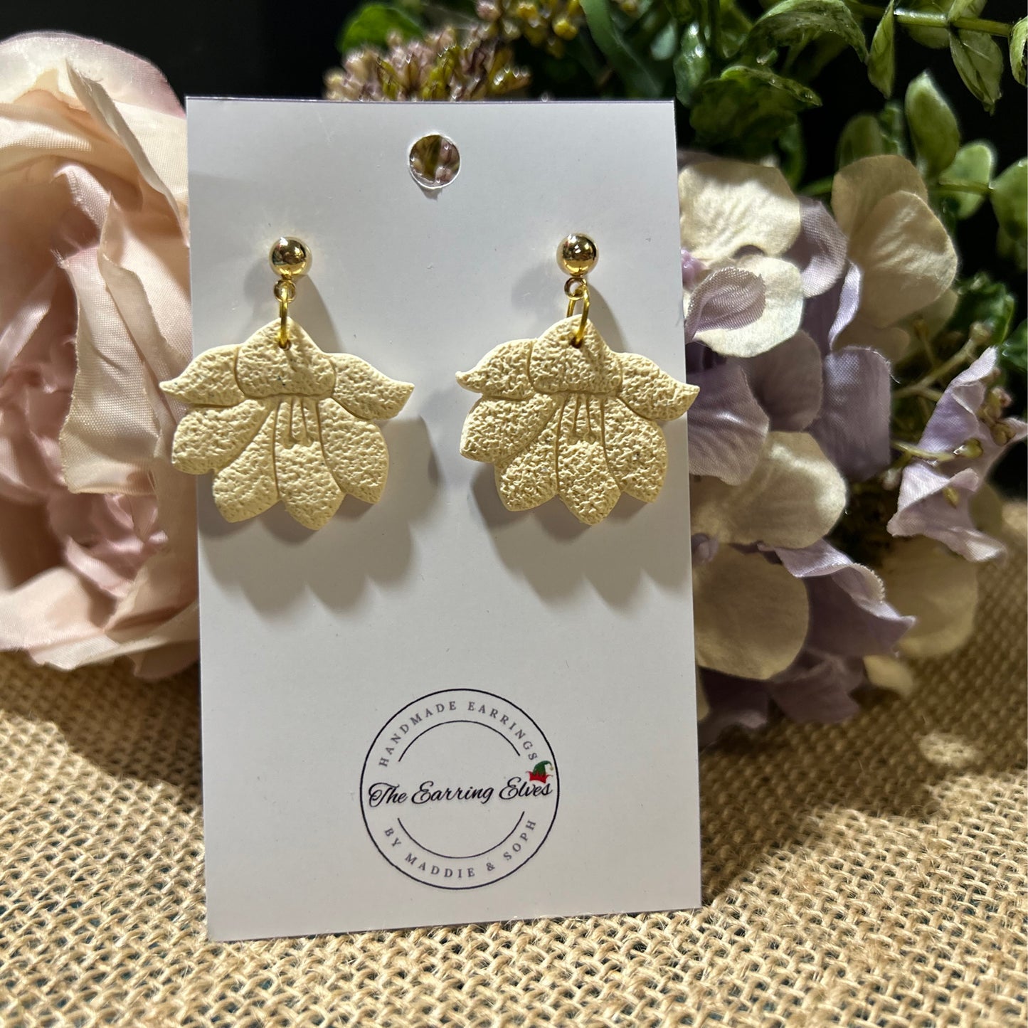 Ivory Petal Texture Dangle Earrings