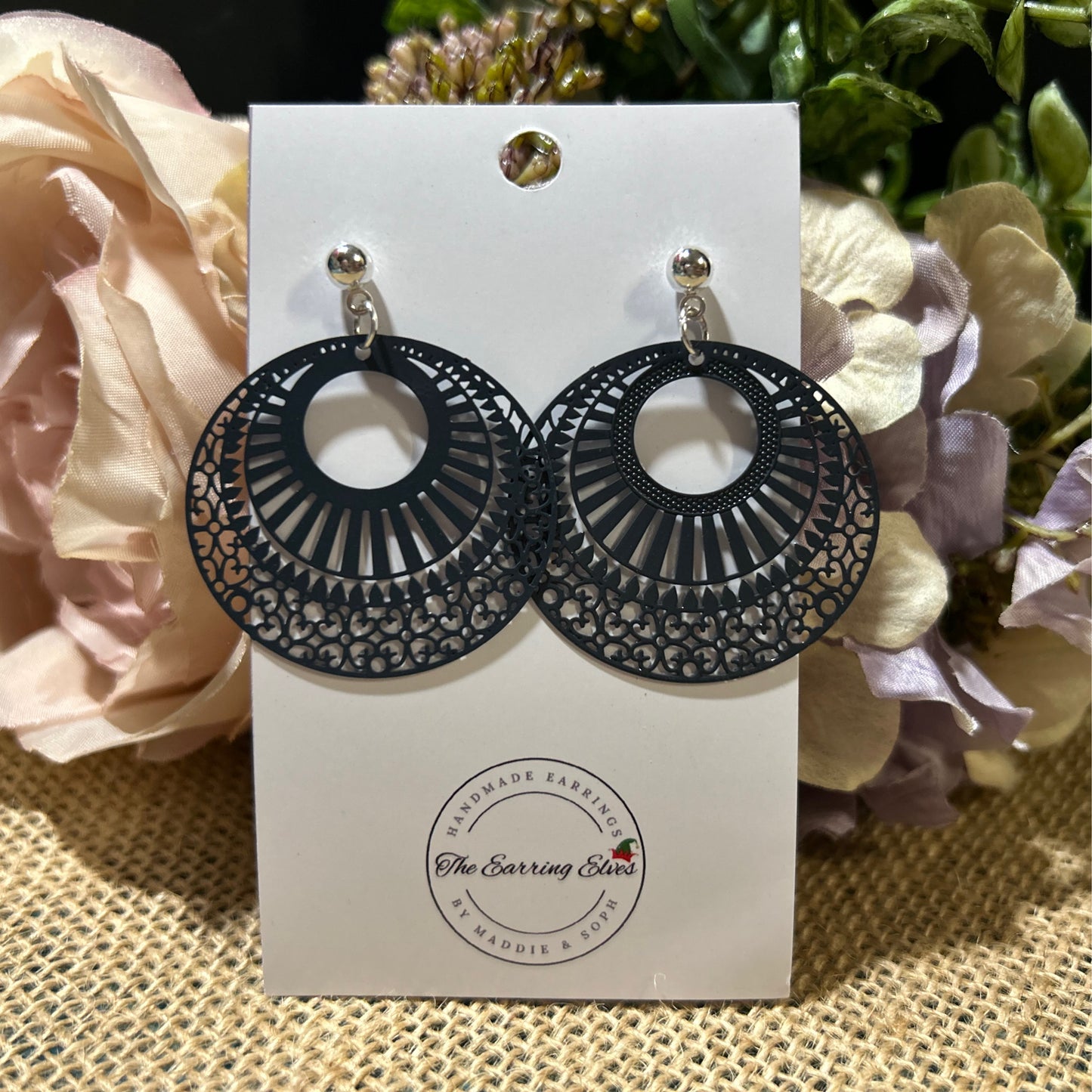 Midnight Filigree Hoop Dangles