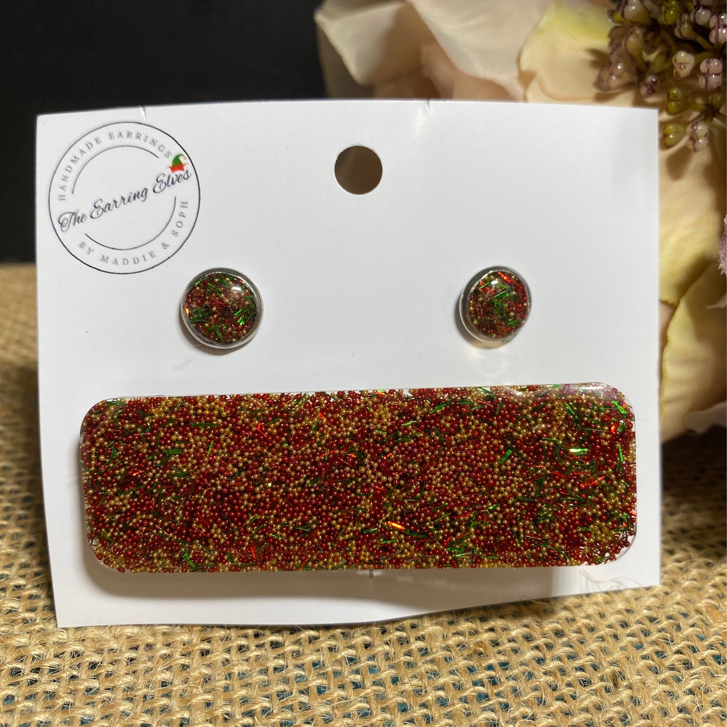 Christmas Confetti Stud & Hair Clip Set