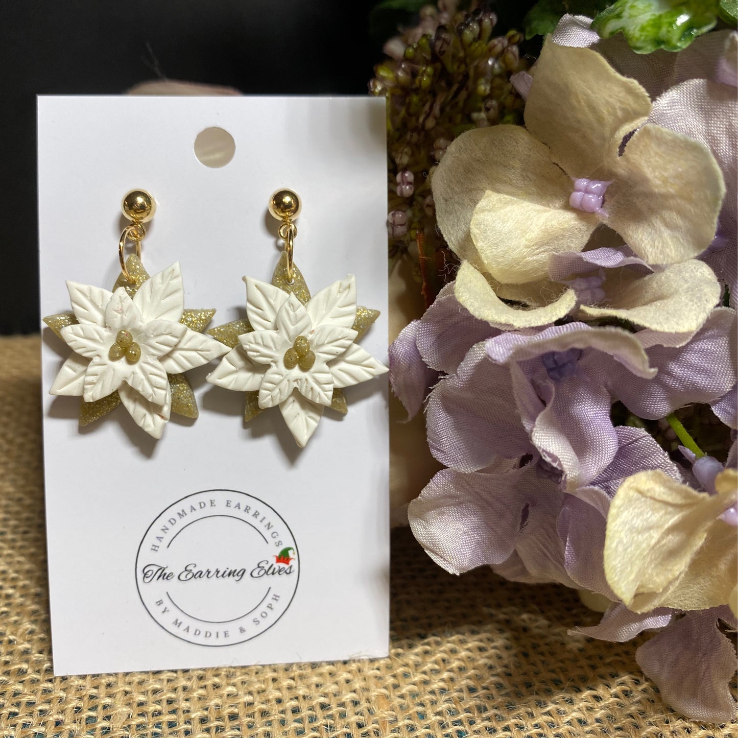 Christmas Poinsettia Dangles Red & White