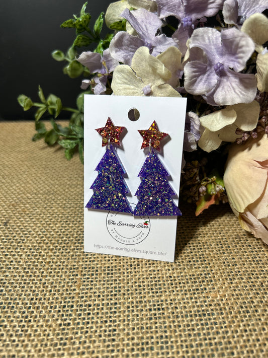 Enchanted Holo-Purple Christmas Tree Dangles