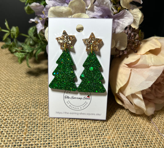 Enchanted Emerald Glitter Christmas Dangles