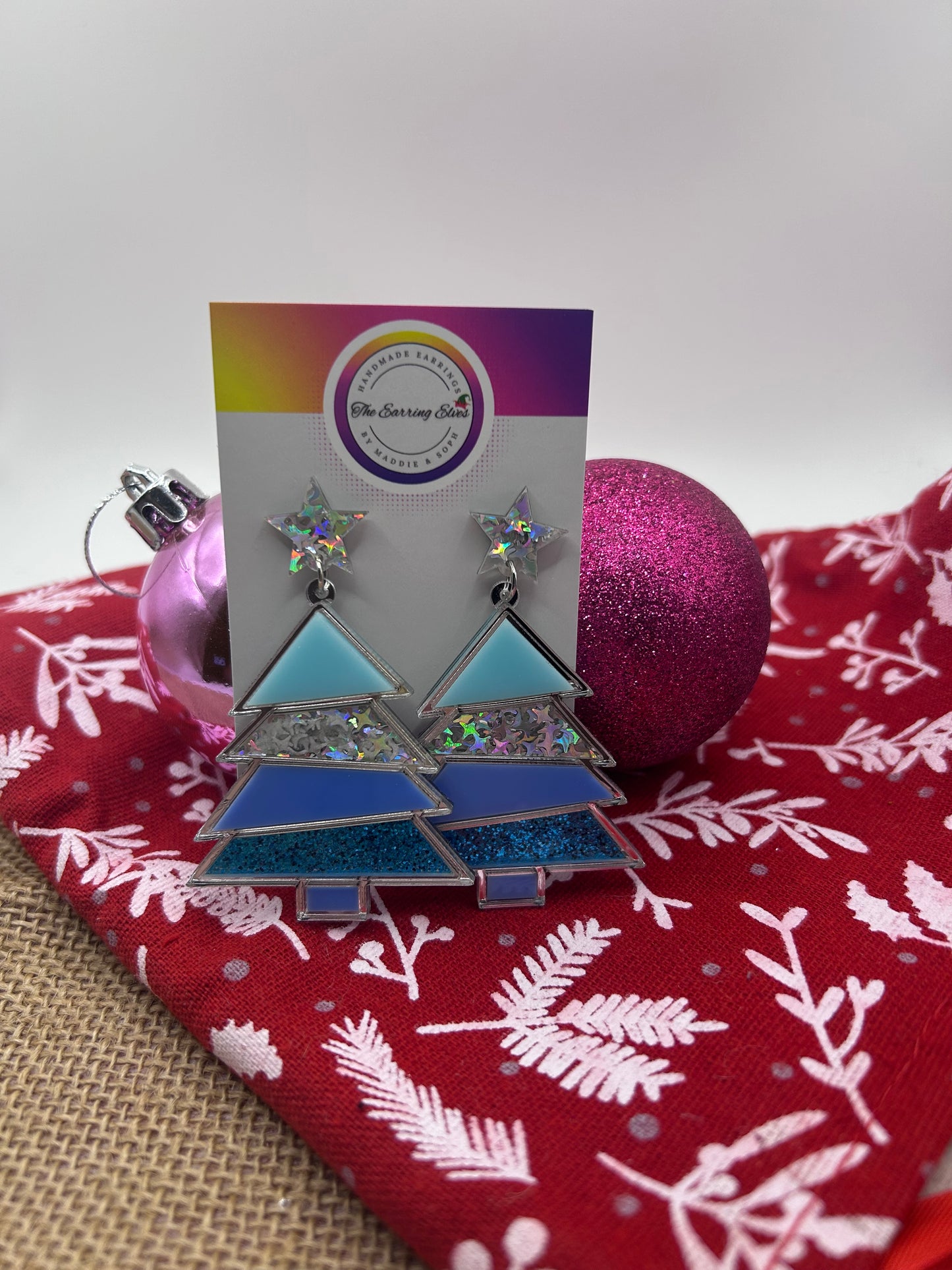 Blue Christmas Tree Acrylic Dangles