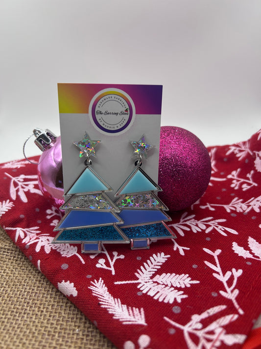 Blue Christmas Tree Acrylic Dangles