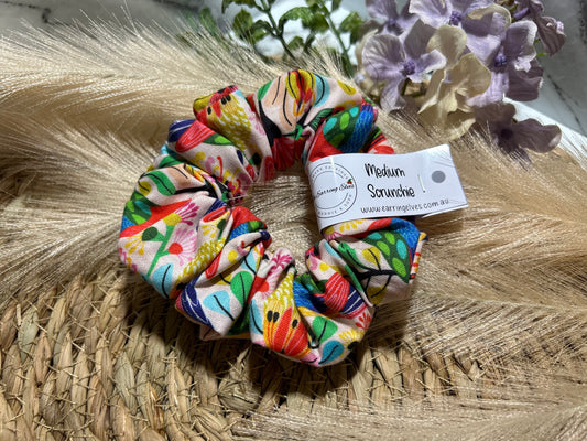 Rainbow Aviary Twist medium scrunchie