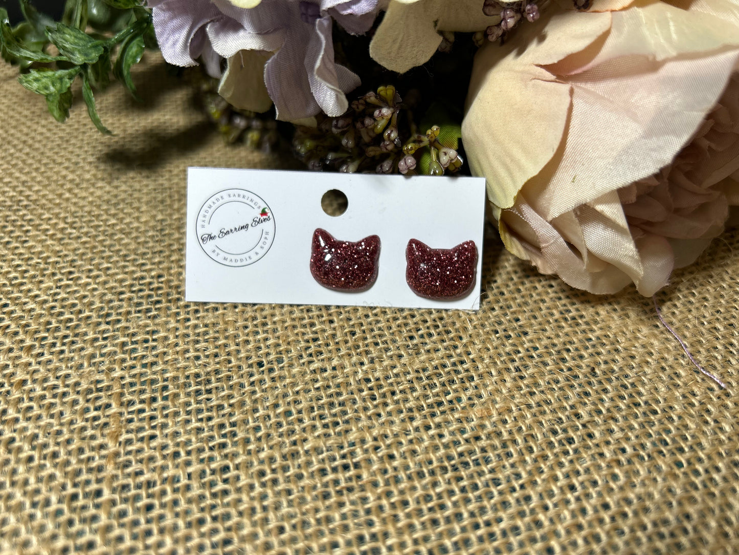 Pink Purrfection Glitter studs