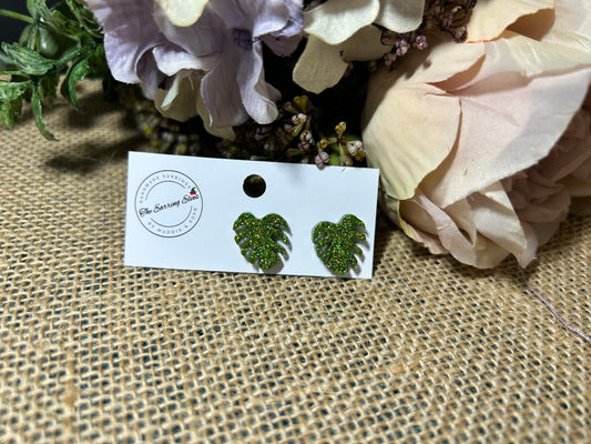 Lush Lime Sparkle Monstera Studs