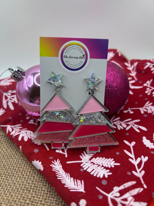 Pink Christmas Tree Acrylic Dangles