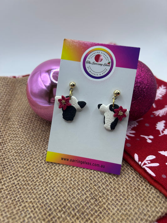 Christmas Cow Poinsettia Dangles