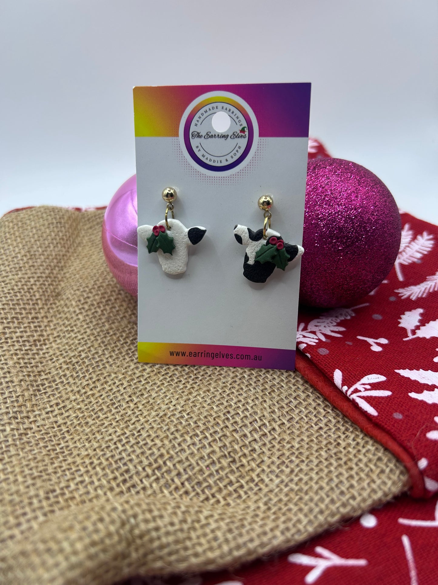 Christmas Cow Holly Dangles