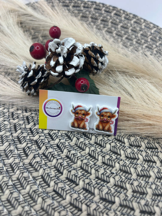 Christmas Highland Cow Studs