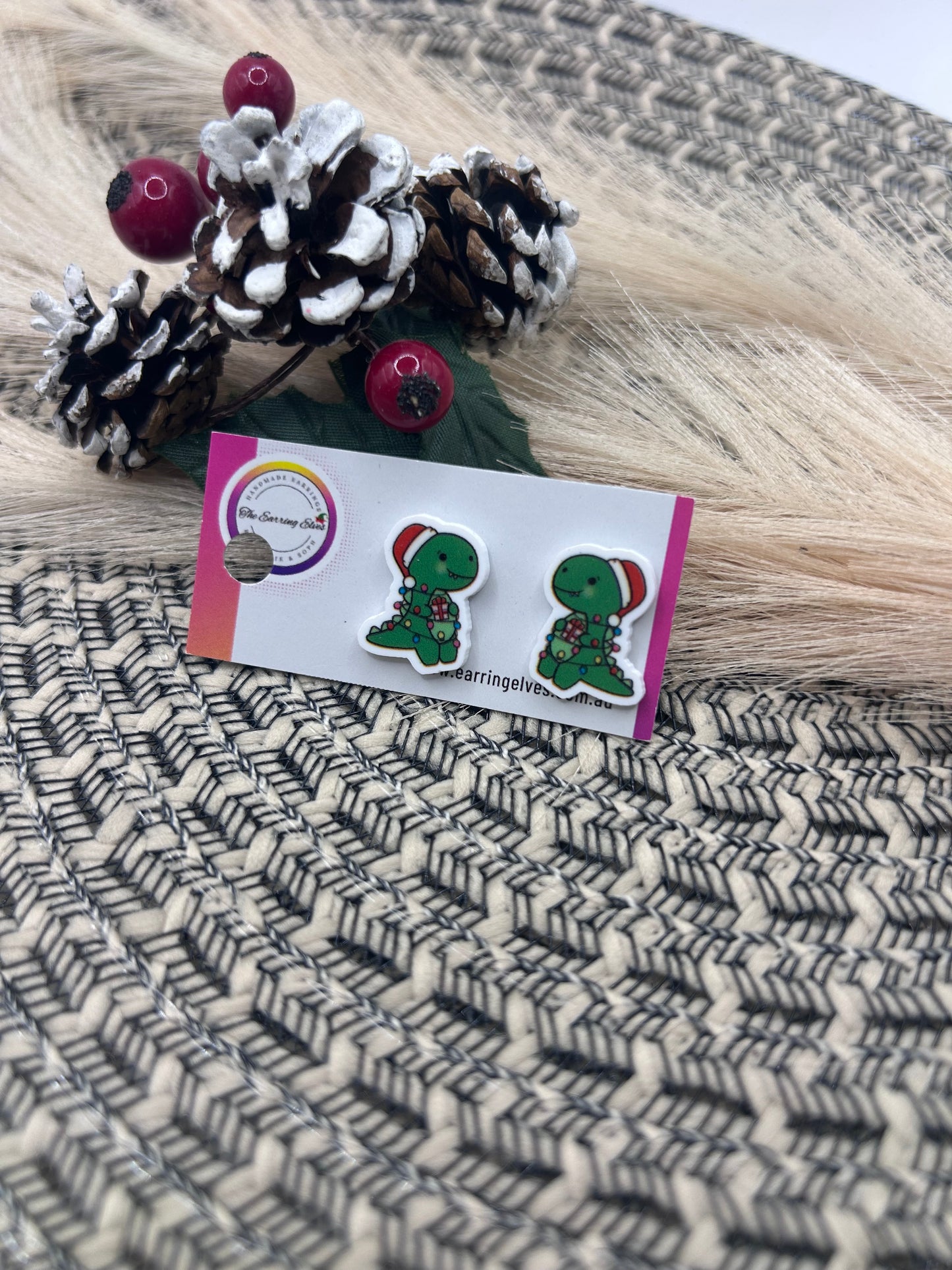 Christmas Dinosaur Studs