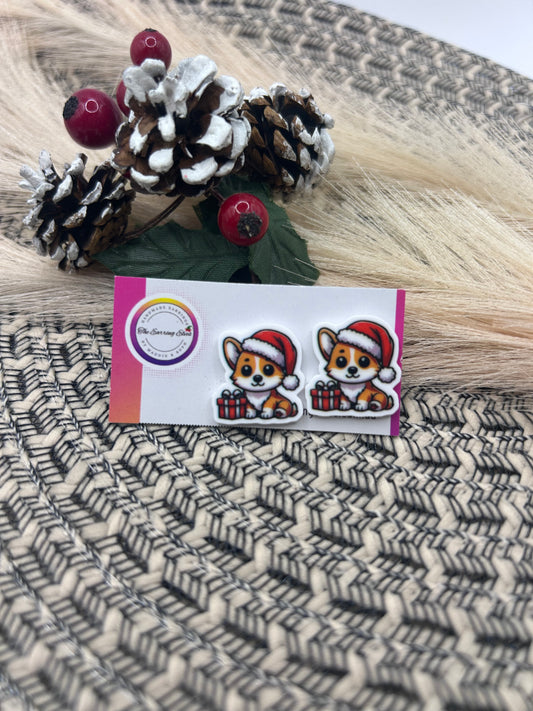 Christmas Corgi Studs